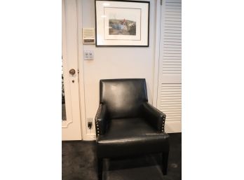 Black Occasional Arm Chair AND Vintage English Equestrian Framed Lithograph Print