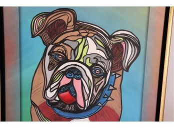 Bull Dog Handpainted Framed Contemporary Pop Art