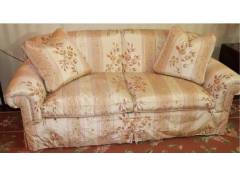 Vintage Hand Painted Silk Roll Arm Upholstered Sofa