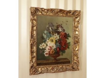 Vintage Gilded Bartolozzi Maioli Carved Frame With Floral Arrangement Oil On Canvas