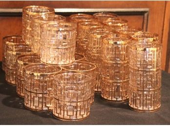 Vintage Mid Century Modern Gold Trimmed Barware  Glasses & Ice Bucket