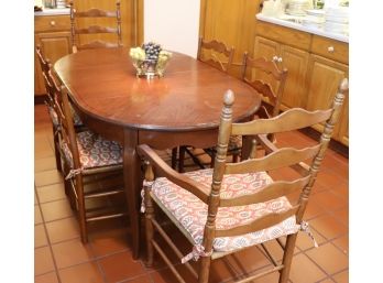 Vintage Country Kitchen Dining Table With 6 Rush Seat Chairs