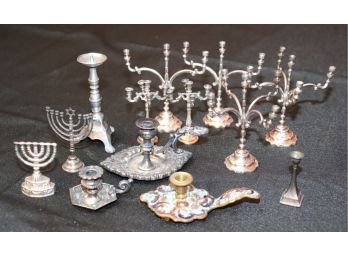 Vintage Assortment Of Miniature Sterling Silver & Silver Tone Candlesticks