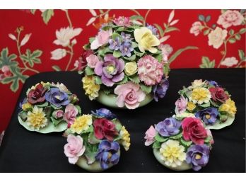 5 Vintage Hand Crafted Denton Bone China Floral Arrangements