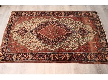 Vintage 3.5x5 Hand Woven Area Rug With Center Medallion