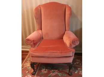 Vintage Quality Queen Anne Style Velvet Wing Back Chair