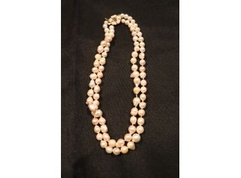 Freshwater Pearl Double Strand Necklace With 14KT Gold Petal Clasp