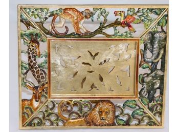 Jay Strongwater Brass Frame With Jungle Animal Themed Motif.