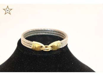 Fred (Paris), Force 10 18K Yellow Gold Buckle Clasp With Triple Steel Cable Bracelet. Original Box