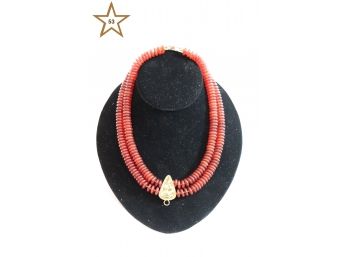Elizabeth Gage Carnelian And 18K Yellow Gold, Double Strand Necklace