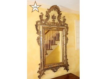 Gilded Roccoco Italian Style Mirror With Carved Leaf Design