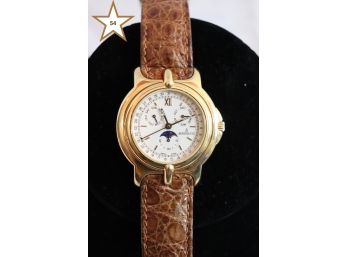 Bertolucci 'Pulchra' Men's 18K Yellow Gold Moonphase Watch With  Leather Strap