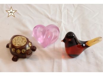 3 Miniatures, Turtle, Heart And Wedgwood Bird
