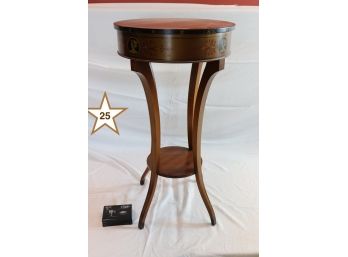 Round Wood Occasional Table With Inlaid Legs And Banded Top