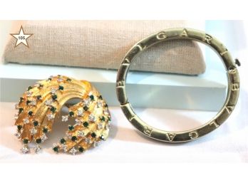 Bvlgari (Copy) Bracelet And Fancy Costume Leaf Pin