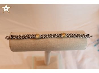 David Yurman Signed Woven Double Strand Bracelet With 18K YG Accent Rings