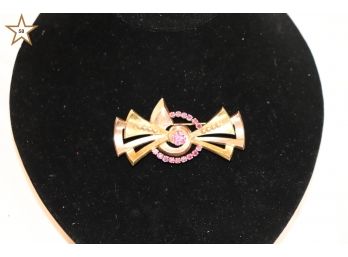 14K Rose Gold Bow Pin With Rubies