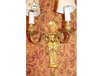 2 Empire Style Brass/Bronze Wall Sconces, Electrified
