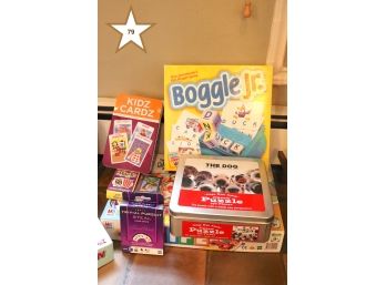 7 Games Boggle Jr, Life, Kidz Cardz, Trivial Persuit, The Dog Puzzle, Magic Cards, Playing Cards