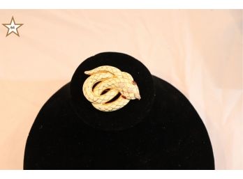 Ladies White Enameled 22k Yellow Gold Snake Pin With Semi Precious Stones (21.2 Dwt)