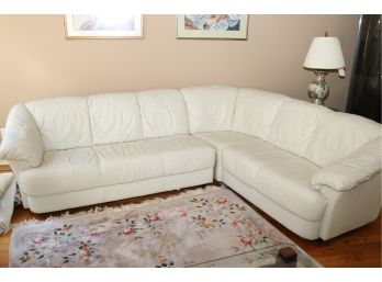 Cream Leather Sectional Italian, VG Condition