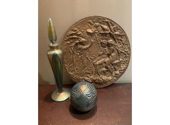 Bronze Relief Scene Of Angel And AdamEve  Lundburg Perfume And Stopper