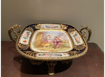 Signed Sevres Plate On Metal Stand   Diameter 9 14 Inches