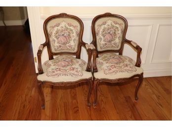 Pair Of Pretty French Bergre Chairs With Petit Point Style Fabric