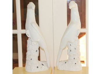 Pair Of Ceramic Birds, Made In Italy By Morahedah Design. 21 Tall.