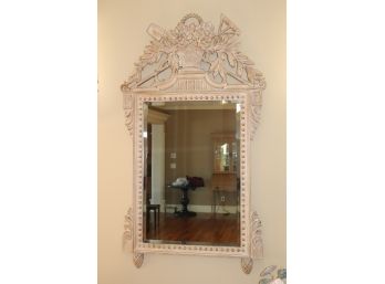 Tall Carved Wood Decorative Beveled Mirror With French Garden Motif 57' Tall