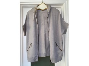 Brunello Cucinelli Cashmere Hooded Short Sleeve Zipper Jacket With Side Pockets. Large Women's