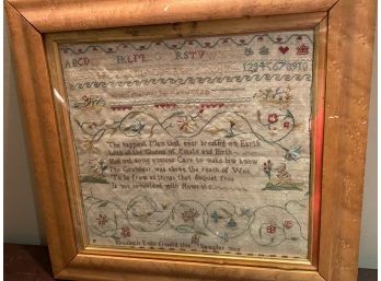 Antique Embroidery Sampler  Circa 1840's  Great Colors And Condition