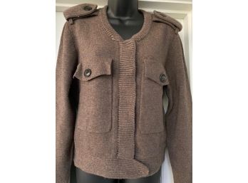 Burberry Britt Zipper & Snap Front Sweater Size Large 73 Wool 27 Cashmere Excellent