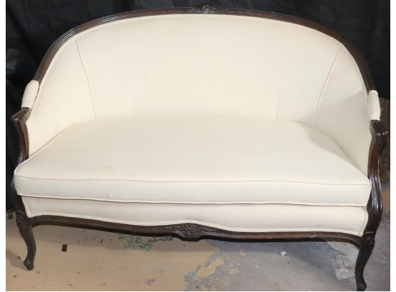 Antique Louis XV Style Loveseat With Curved Wood Frame, Ready For Your Fabric Of Choice