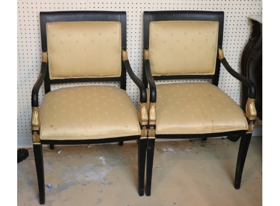 95.Pair Of Empire Style Arm Chairs With Fluted Detail And Swan Heads At End Of Arms