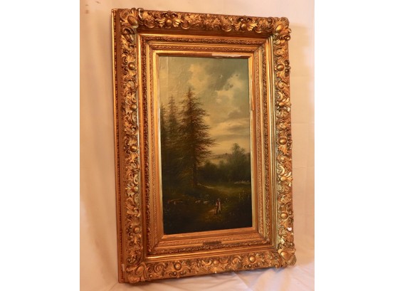 Signed J. Ferenz Antique 19th Century Oil Painting In Magnificent Gold Frame