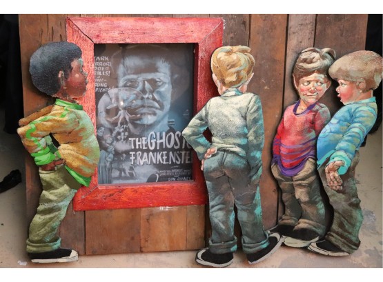 Fantastic Mixed Media 3D Artwork Features Playful Kids Watching Frankenstein Movie