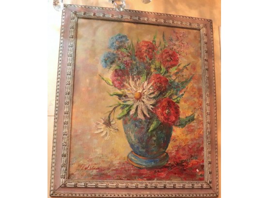 Post Impressionist Floral Still Life On Canvas Signed By E.W. Weber '65