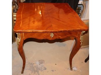 French Louis XV Style Satinwood Top Table With Drawer And Bronze Ormolu Mounts To Legs