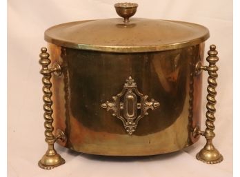 Early 19th Century Brass Coal Bucket With Barley Twist Legs And Replacement Liner