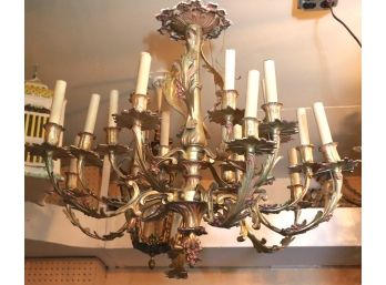 Regency Style Bronze Chandelier With Pink Highlight And 18 Foliate Arms With Lights