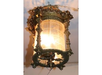 Ornate Glass Canopy Pendant Light In A Birdcage Style With Unique Gold Metal Frame