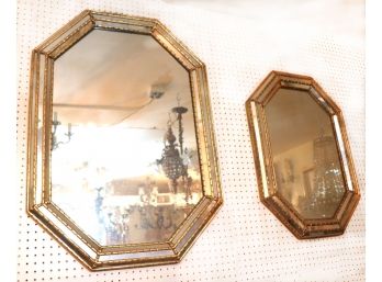 .Companion Mirrors With Octagonal Design And Gold Detailed Wood Frame
