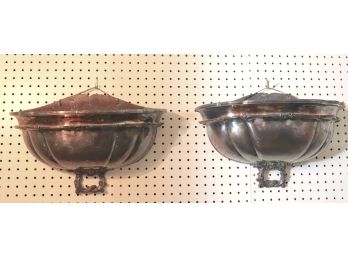 Pair Of Silverplate Wall Planters With Scrolled Handles And Liners