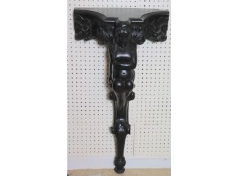 Ebonized Wall Mount Console With Carved Female Figure And Scrollwork