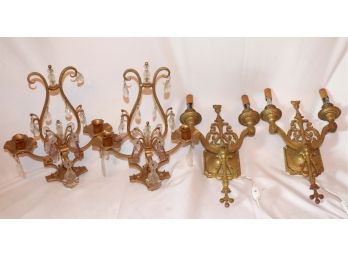 Lot Of 2 Pairs Of Sconces, One Electrified And One Decorative