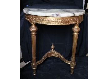 Beautiful Antique Marble Top Demi Lune Wall Mounted Table With Gilt Wood Base