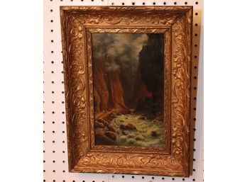 Signed V. Piroshkov Antique Landscape Oil Painting Of A Roaring River And Canyon