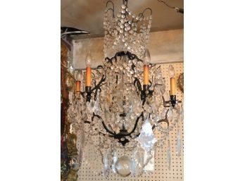 Elegant Crystal And Painted Black Metal Chandelier In The Belle Epoque Style With 6 Lights