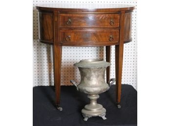 Vintage Inlaid Flame Mahogany Side Table With 2 Drawers And Banding On Legs